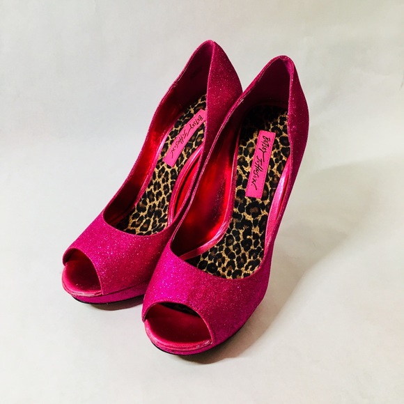 Betsey Johnson Shoes - Betsy Johnson Sparkly Hot Pink Open-toed Heels